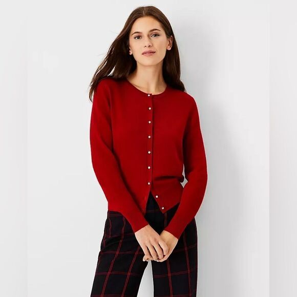 GRACE Elements Red Pearl Button Down Cardigan Sweater Size Large - Picture 1 of 5